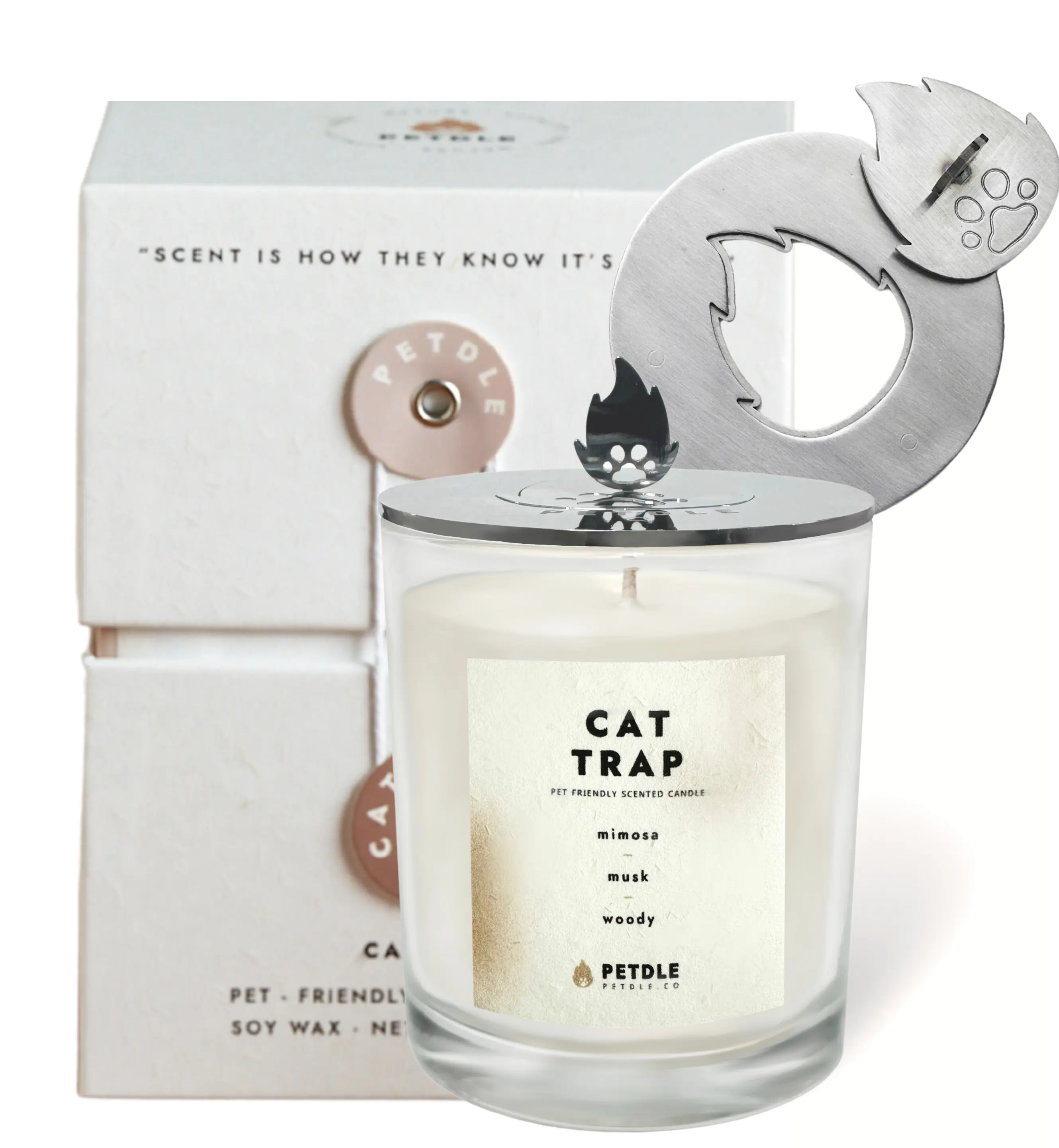 CAT TRAP - PETDLE Pet Friendly Candle | 8 oz 100% Soy Wax | Eliminates Pets Odor | Perfect Gift for Pet Lovers | Great Home Decor