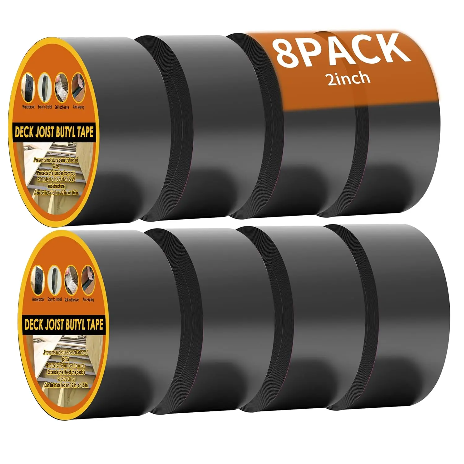 8 Pack Joist Tape for Decking 2''x50', Weather-Resistant, Seal Antiseptic Butyl Tape,Self-Adhesive Flashing Joist Tape for  Decks Beams Roof
