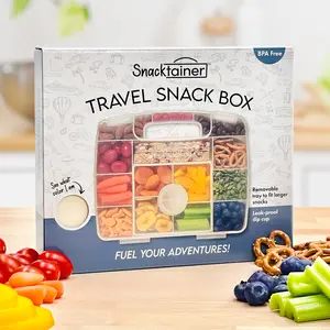 Snacktainer Travel Snack Box - 15 Compartment Snack Box with Handle, Removable Tray, Leakproof 4-Ounce Cup, High-Quality Food-Grade Construction