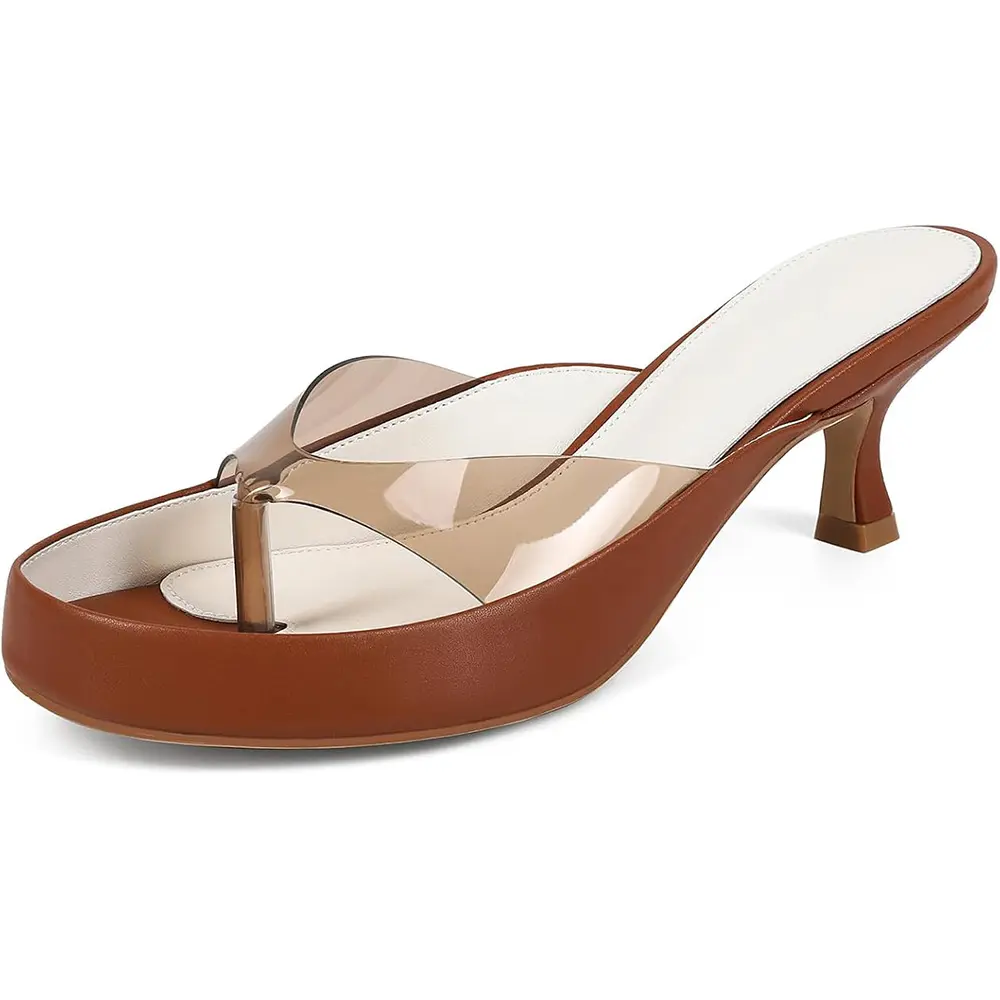 Clear Strap Thong Heeled Sandals for Women Satin Leather Kitten Heel Mules Square Open Toe Dressy Contrast Color Block Spool Mid Heels Summer Slide Shoes for Wedding Guest Party Beach Vacation,sandal,elegant, casual footwear,slipper,retro,style outfit