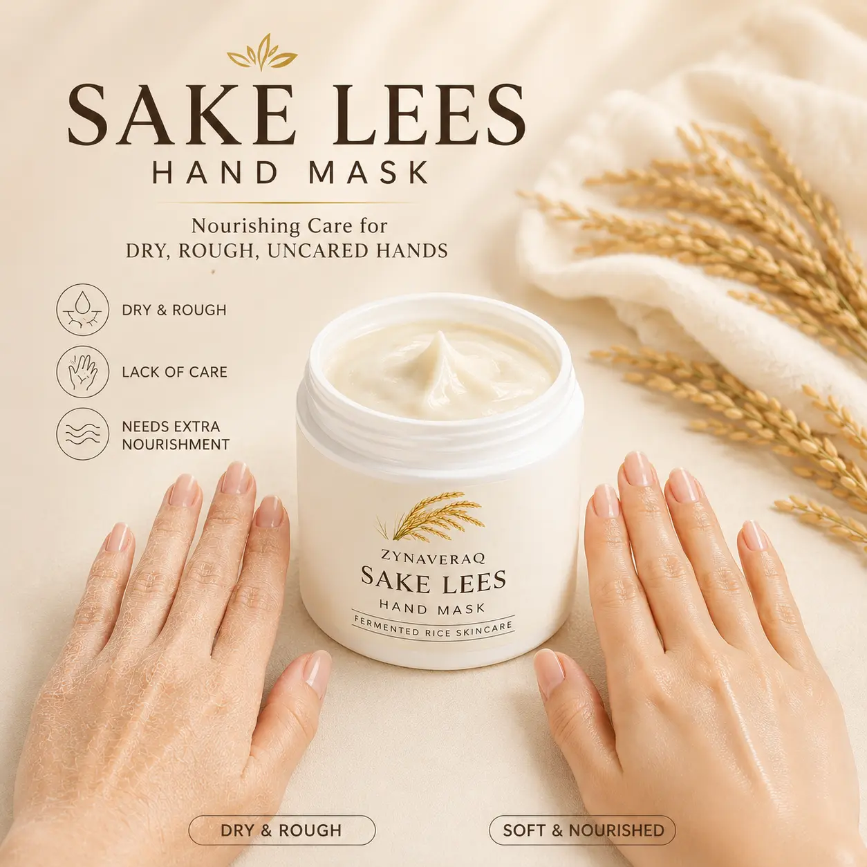 Sake Lees Hand Mask Deep Moisturizing Hand Cream with Rice Lees Niacinamide Shea Butter for Dry Rough Hands Soft Smooth Nourishing Hand Care 250g