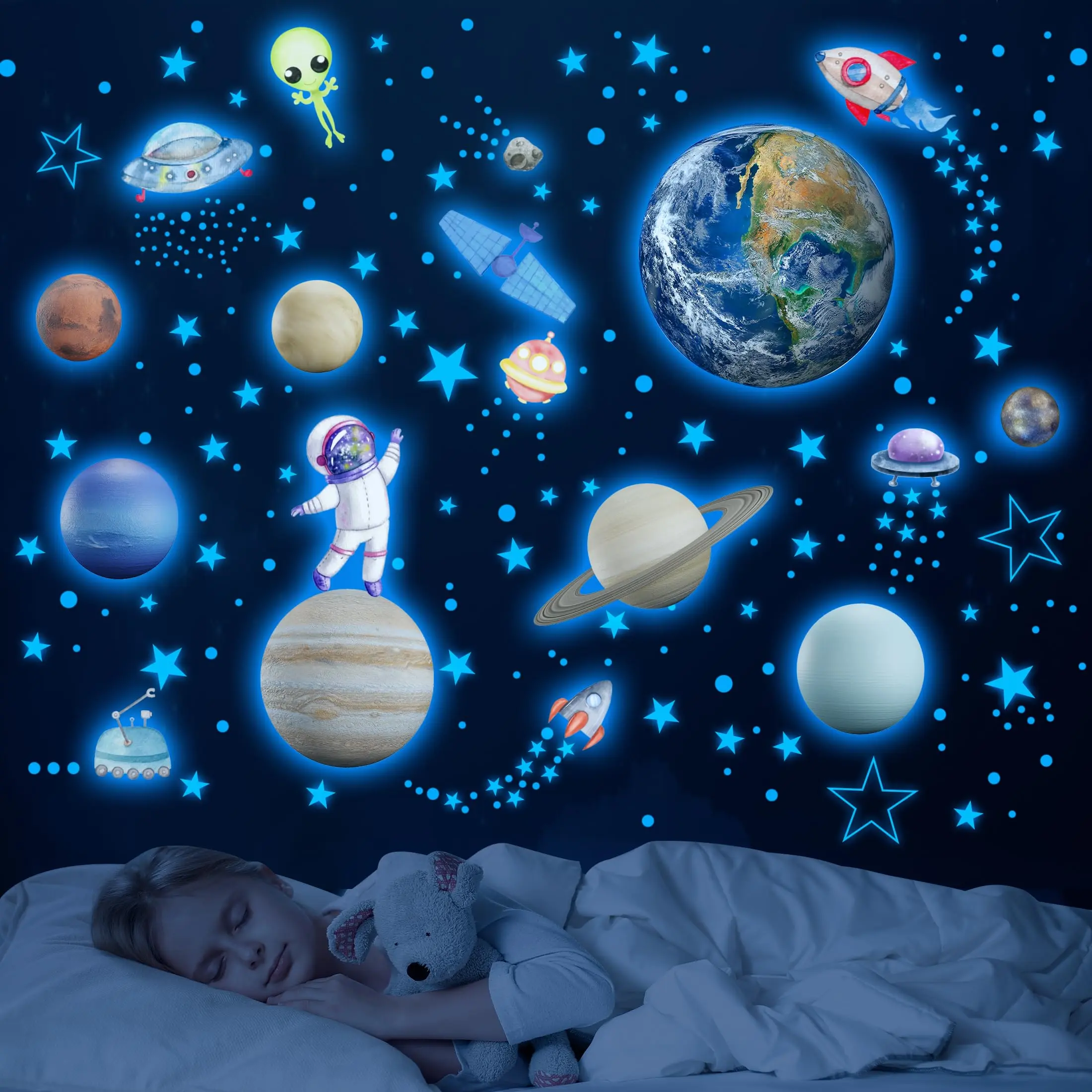 Glow In The Dark Stars Solar System Wall Decals  Star And Stickers For Ceiling Sticker Space Room Decor (blue)