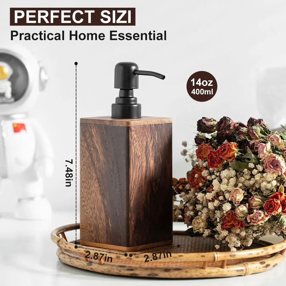 MIGAKU HOME Wooden Lotion Jars, Push-Type Dispensing Bottles, Hand sanitizer Shower Gel Storage Jars