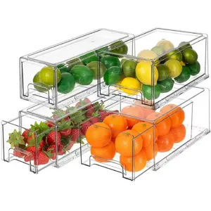 Sorbus Fridge Drawers Clear Plastic Stackable Pull-Out Refrigerator Organizer Bins Large & Small Capacity for Kitchen Freezer Pantry Vanity 4 Pack