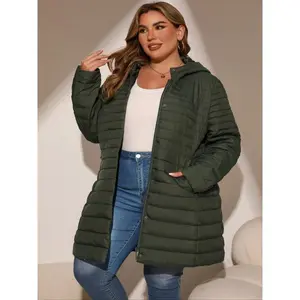 Women's Plus Size Fall Winter Puffer Jacket, Casual Fitted Long Sleeve Hooded Coat with Pocket, Lightweight Warm Outerwear(gift)