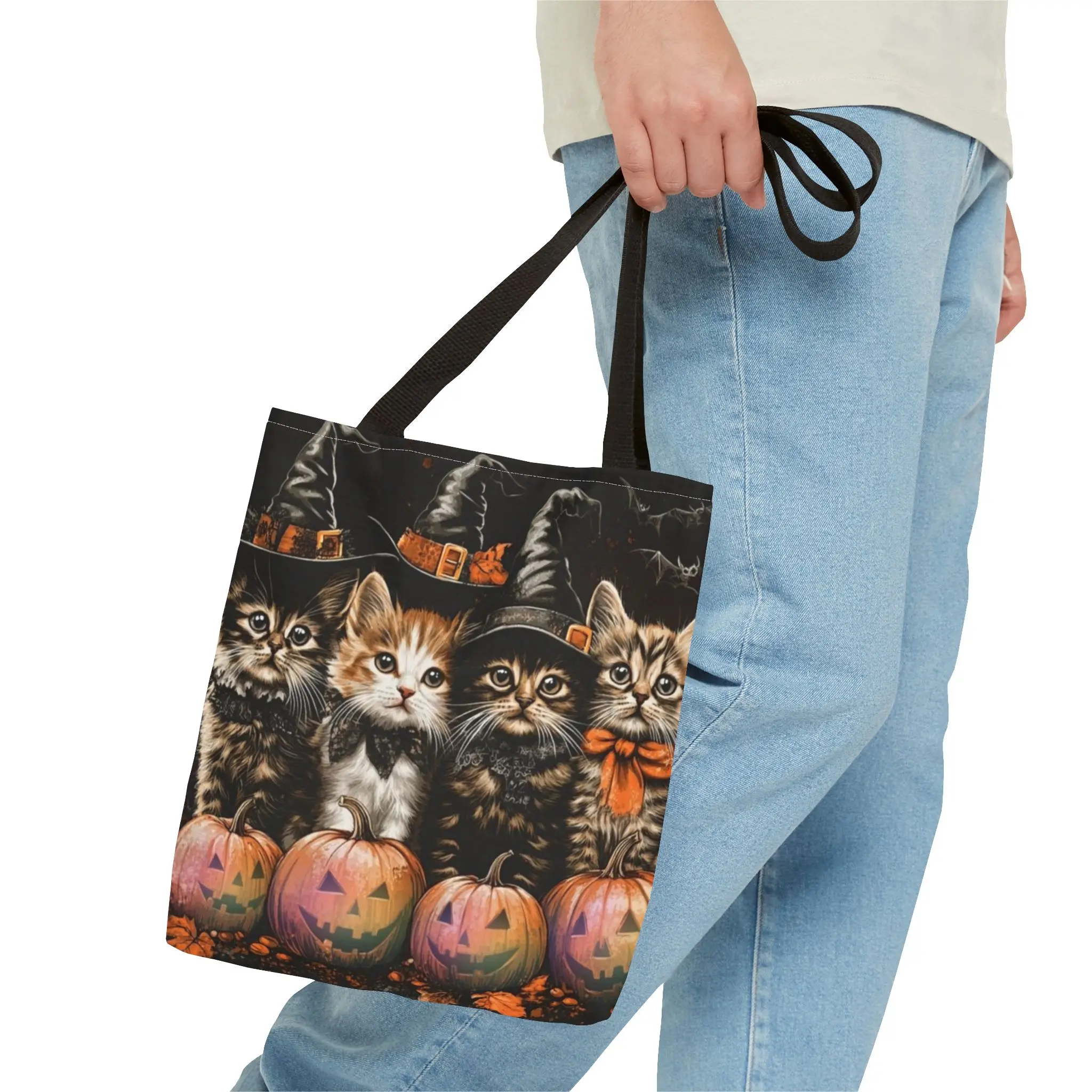 Halloween Cat Tote Bag, Whimsical Cat Bag, Fall Shopping Tote, Trick or Treat Bag, Pet Lover Gift, Cute Tote for Halloween