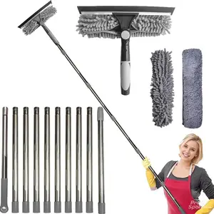 2 in 1 Washer and Squeegee Window Cleaning Tool High rise Window Cleaner Kit with Microfiber Cloth Scraper Stainless Steel Handle No Electricity Required