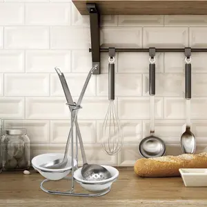 Modern White Ceramic and Stainless Steel Ladle Spoon Holder