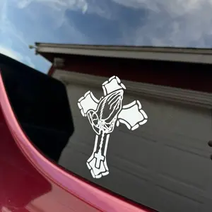 Praying Hands With Cross Window Vinyl Decal Sticker