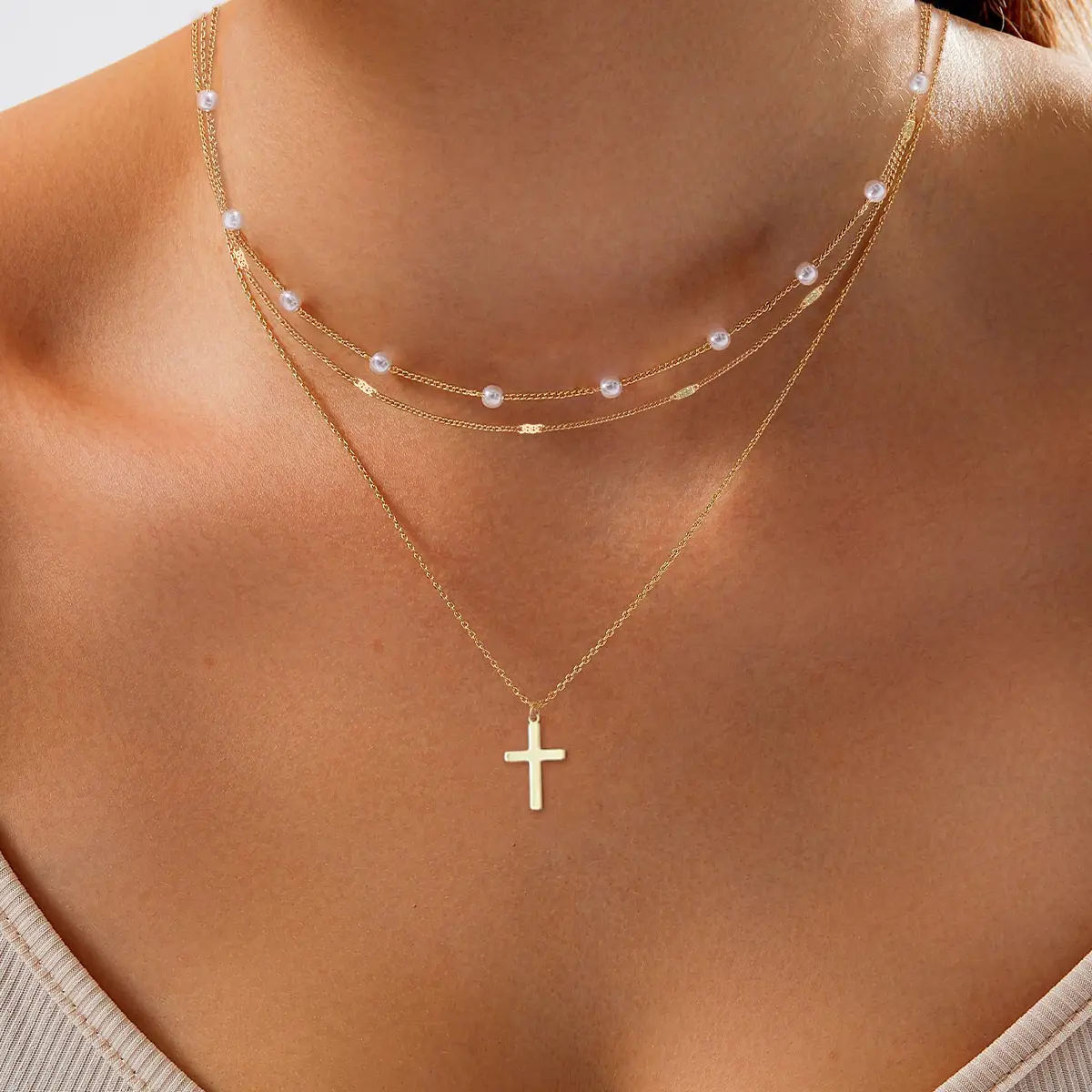 Yifvhn 2025 Gold Necklace for Women, Dainty 14k Long Gold Necklace Set Simple Layered Gold Plated Pendant Beaded Drop Chain Jewelry Y Stacked Necklaces for Women