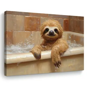 1 Piece Wooden Frame Sloth Bath Canvas Art - Bathtub Wall Decoration for Living Room, Bedroom, Kitchen, and Office Cute Sloth - Warm and Playful Design - Perfect Christmas Gift for Her or Him, 11.8x 15.7inch , Ideal for Room Decoration