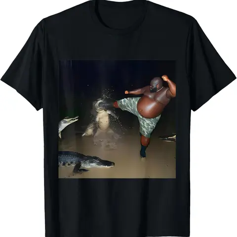 100% Cotton Man Kick Alligator In Swamp Funny Oddly Specific Meme T-Shirt