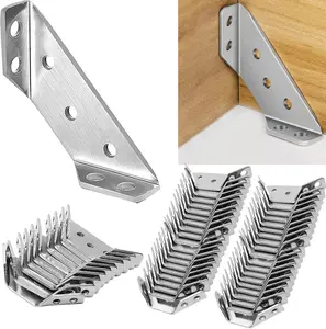 Pack of 10 Universal Stainless Steel Furniture Corner Connectors with Screws - Heavy Duty Triangle Brackets Supports for Wooden Furniture, Drawers, Cabinets, Tables & Chairs
