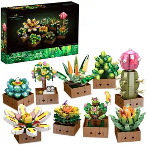 Educiro 9 Pack Succulent Building Toys，Flower Botanicals Building Sets, Flowers for Adults Women, Home Decoration, Stocking Stuffers Gift for Christmas Birthday