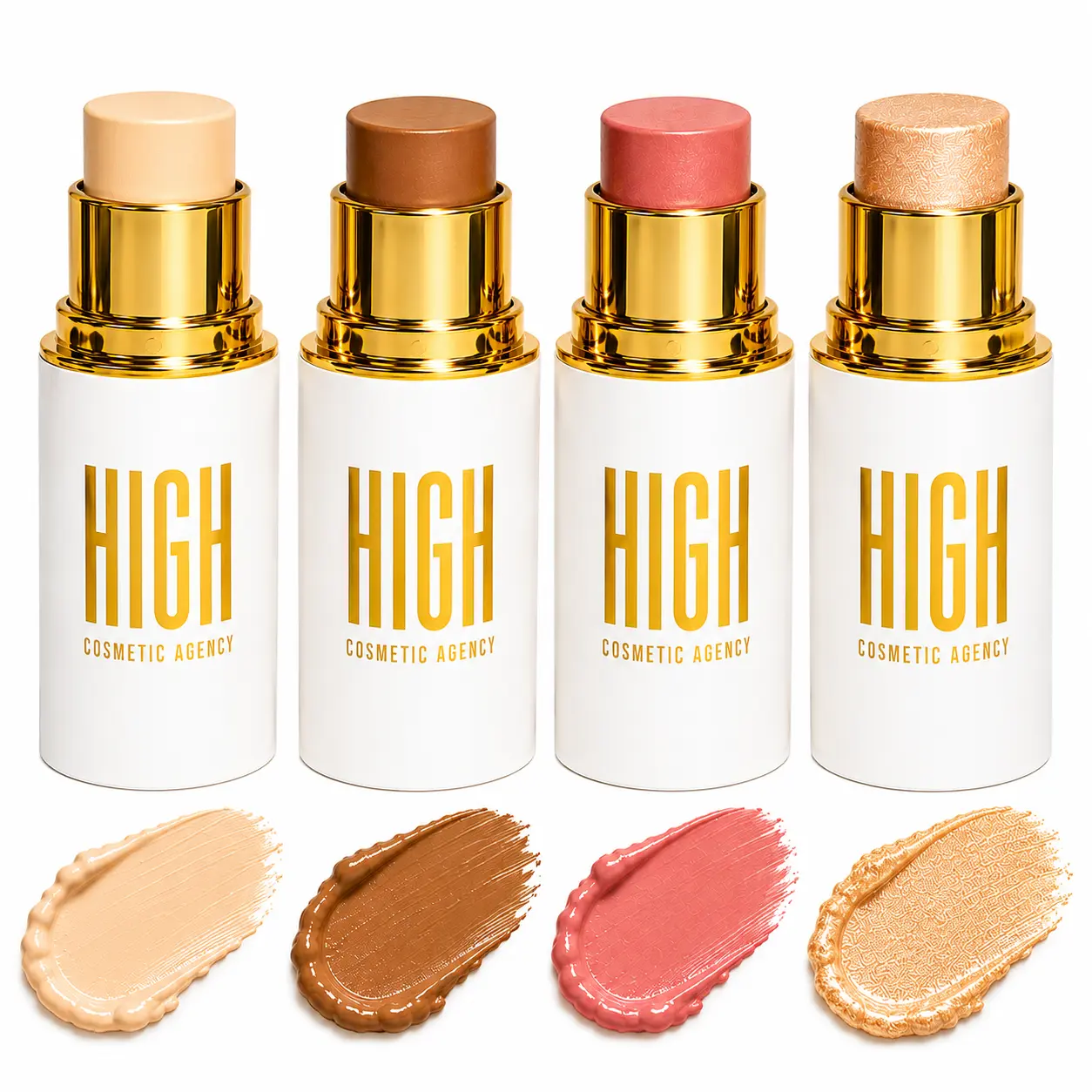 HIGH Cosmetic Agency Crystalline Contour Collection – 4-in-1 Cream Face Sculpting Stick Set with Concealer, Contour, Blush & Highlighter | Jojoba Oil Infused Formula | Blendable, Buildable Makeup | Vegan & Cruelty-Free