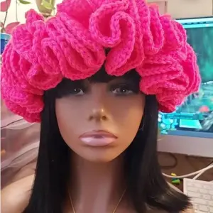 Colorful Crochet Ruffle Bucket Hat Warm Stretch Knitted Hat Women's Fashion Handmade Street Style Breathable Fisherman's Hat