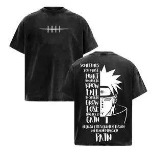 Women's Naruto Shippuden Nagato Pain 6 Paths Short-Sleeve Round Neck T-Shirt - Oversized Vintage Washed Casual Classic Anime Graphic Streetwear Layer Top Gift for Anime Lovers, Shortsleeve, Tshirt