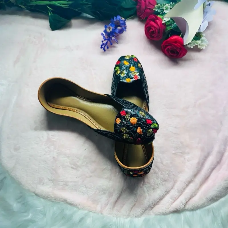 Floral Embroidered Jutti  Elegant Handcrafted Ethnic Flats | Perfect for Weddings & Festive Wear