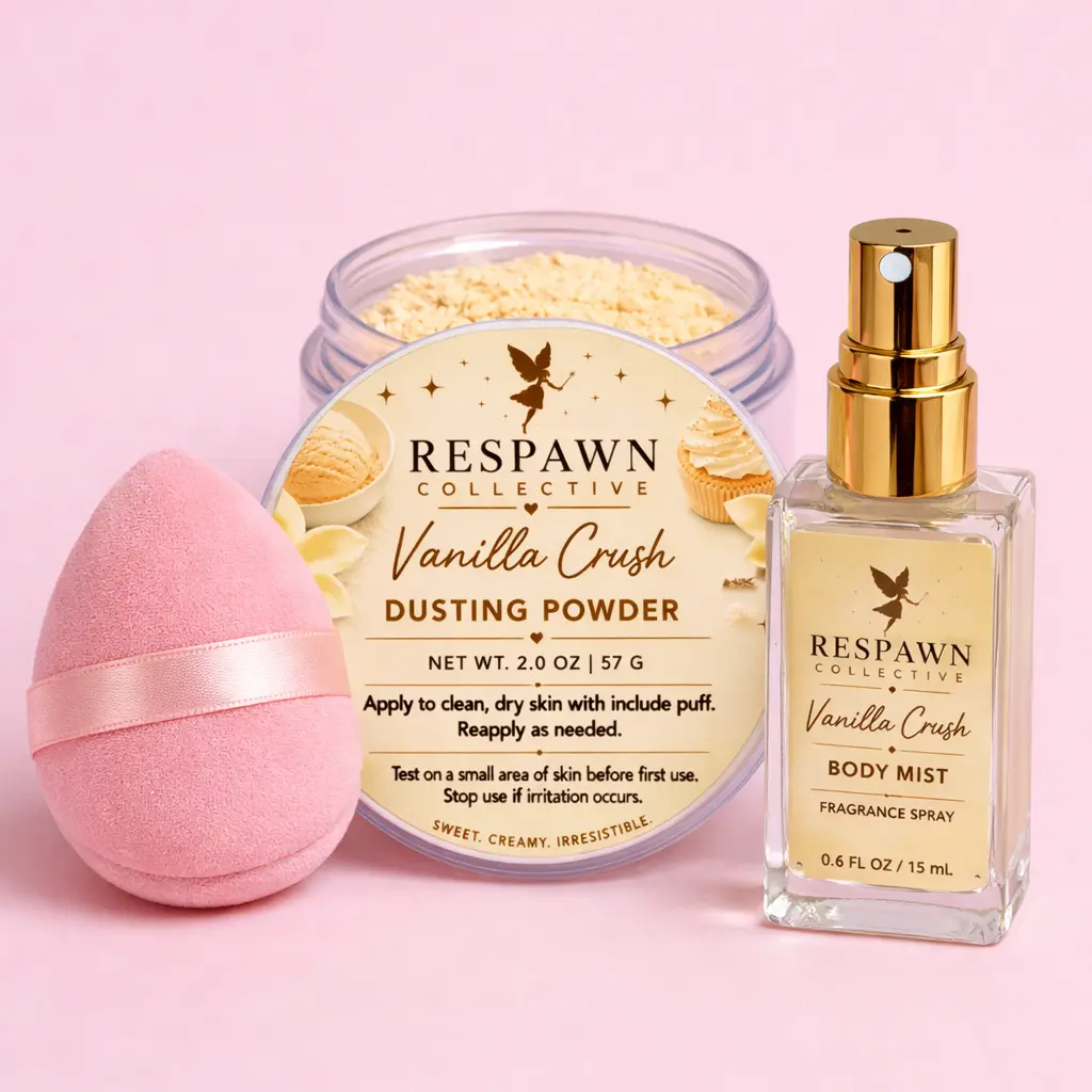 Vanilla Dusting Powder With Layering Perfume Body Mist & Powder Puff Set Vanilla Dusting Powder With Layering Perfume Body Mist & Powder Puff Set