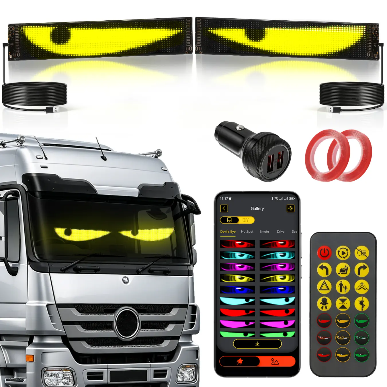 Auxbeam Devil's Eye Car LED Atmosphere Light, Flexible Programmable USB App-Controlled Windshield Decoration, 23.42x4.72in Interior Lighting Assembly