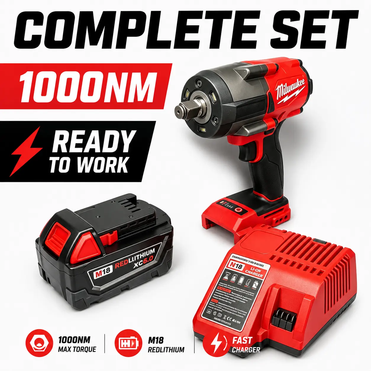 Milwaukee M18 Heavy Duty Torque Wrench - 1000Nm High Torque Hand Tool with Square Drive, Variable Speeds for Heavy Equipment