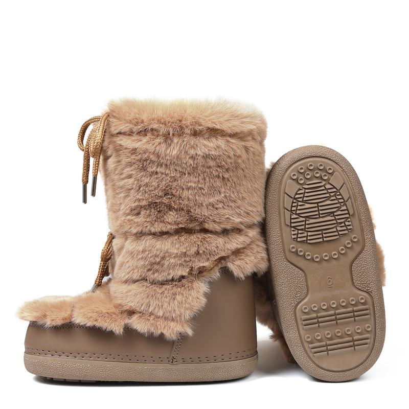 Faux Fur Snow Mid Calf Boots for Women Round Toe Wedge Heel Lace Up Fur Lined Fuzzy Fluffy Furry Warm Fashon Party Dress Valentine Shoes Trendy Boots gift for her