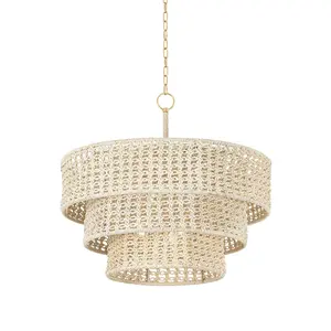 Large Yorkhill Pendant Light - Bohemian Macramé Design with Vintage Gold Leaf Finish
