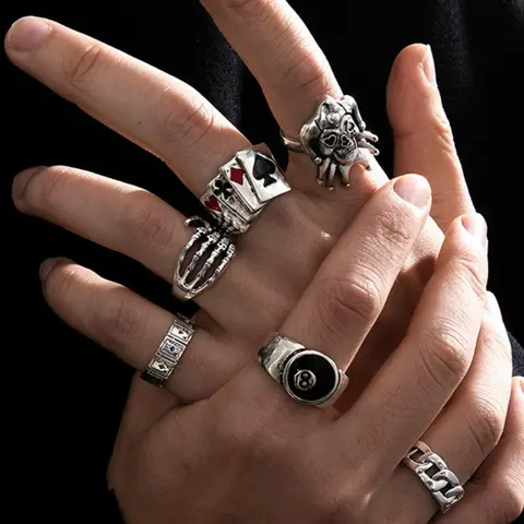 Men's Punk Style Skull and Claw and Number 8 Design Rings Set, Stackable Rings, Retro Fashion Accessories for Party, Daily Clothing Decor, Trendy All-match & Exquisite Jewelry for Birthday Gift