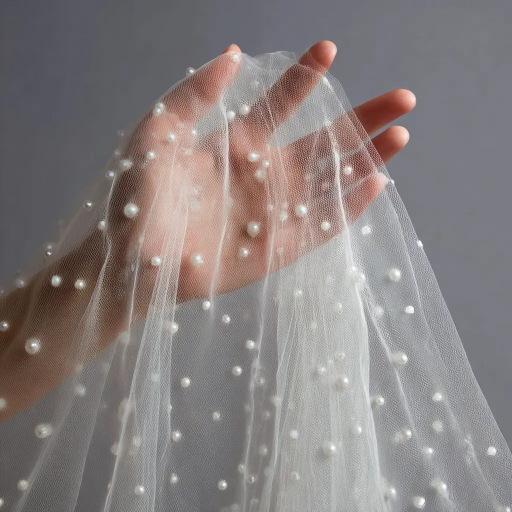 2-piece set, white semi-transparent tulle with pearls, 30*119 inches, suitable for wedding ceremony decorations, Wedding backdrop fabric, table runners/bridal bouquets, holiday party decorations, Photoshoot Backdrop, Decor For Weddings
