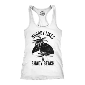 Womens Shady Beach Funny Tees Sleeveless Tops Gym Workout Lifting Novelty Fitness Tank Funny Racerback Tank Cute Slimming Tank tops comfortable soft top Funny Summer Sleeveless Tee Novelty Tank Tops for Women White