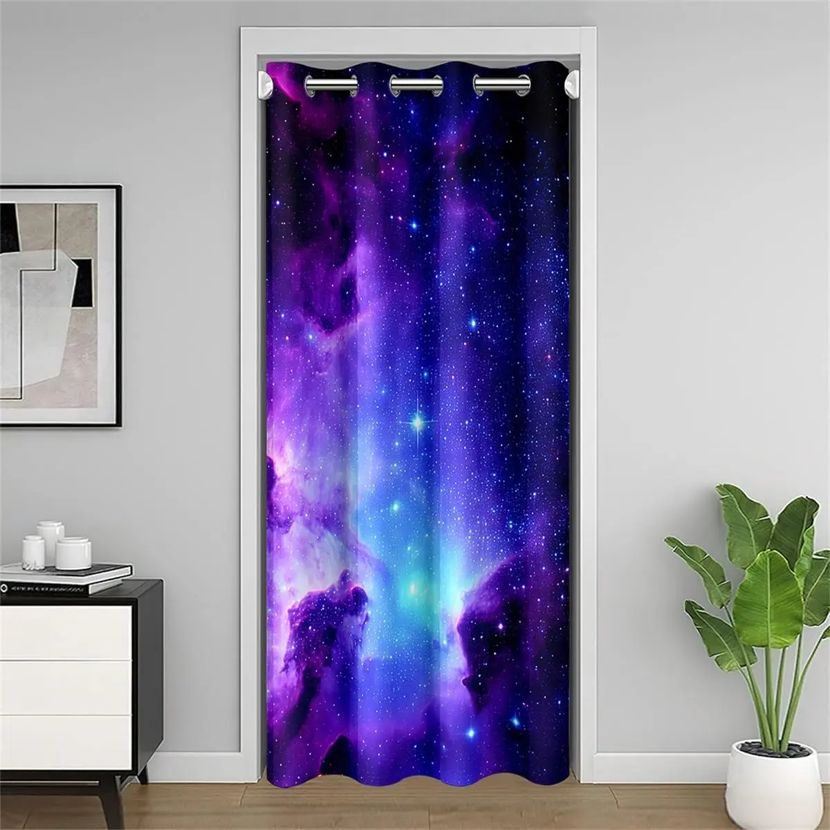 Galaxy Doorway Curtain Privacy,Outer Space Nebula Closet Door Curtain,Purple Blue Universe 30%-50% Blackout Door Cover Curtain