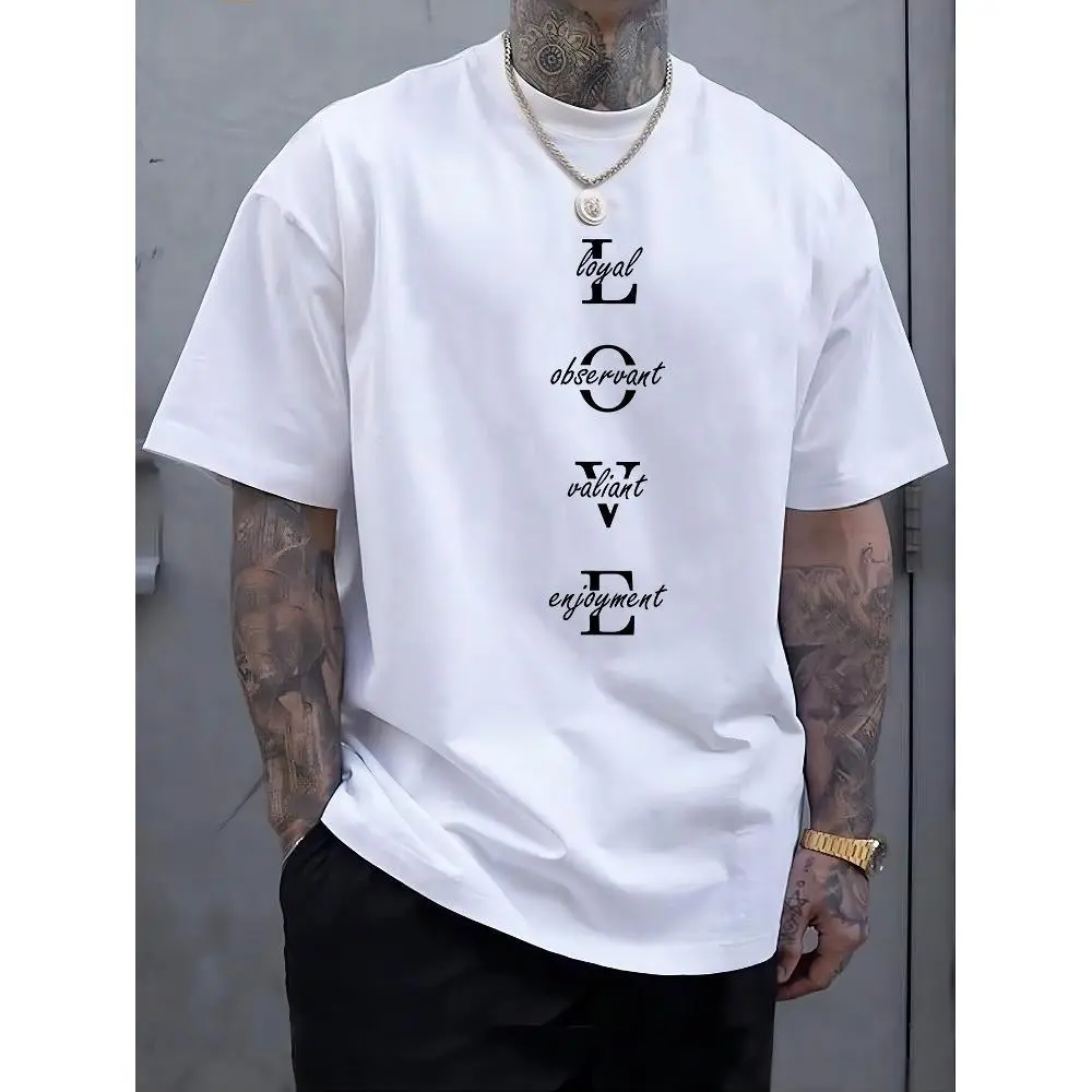 Men's Casual Valentines Day T-Shirt with Digital Print, Loose Fit Top in a Breathable Pure Cotton Crochet & Knitting Fabric, Tops, Chinese New Year, All Over Print, Business, Raw Washed, Shortsleeve, Round Neck, Tshirt, Foldable, Casual Fit, Loose Fitted