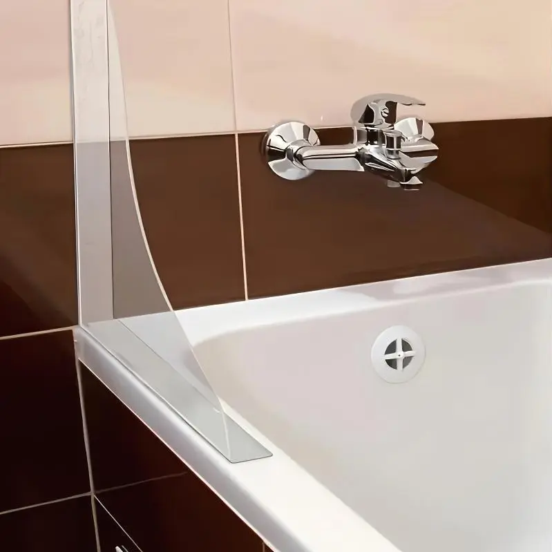 2pcs Transparent Curved Splash Guards - Heavy-Duty Splash-Proof Design, Tool-Free Adhesive Installation (No Drilling), Durable Acrylic Bathroom Guards with Modern Curved Shape for Bathtub, Sink, Shower - -Splash Protection