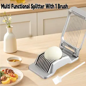 Egg Slicer For Hard Boiled Eggs Egg Cutter Strawberry Slicer Heavy Duty Aluminium Tomato Slicer Stainless Steel Wire Multipurpose Egg Slicer Dicer For Soft Fruit Mushroom Home Use Including 1 White Cleaning Brush
