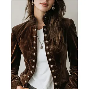 ChromaChic LEE Retro Varsity Jacket for Women Slim Fit Brown Burgundy All Season Blazer for Casual and Formal Outfits