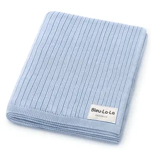 Bleu La La Organic Ribbed Knit Cotton Baby Blanket - Soft & Cozy 100% Organic Cotton for Newborns & Toddlers - 36" x 32" Machine Washable Swaddle Blanket