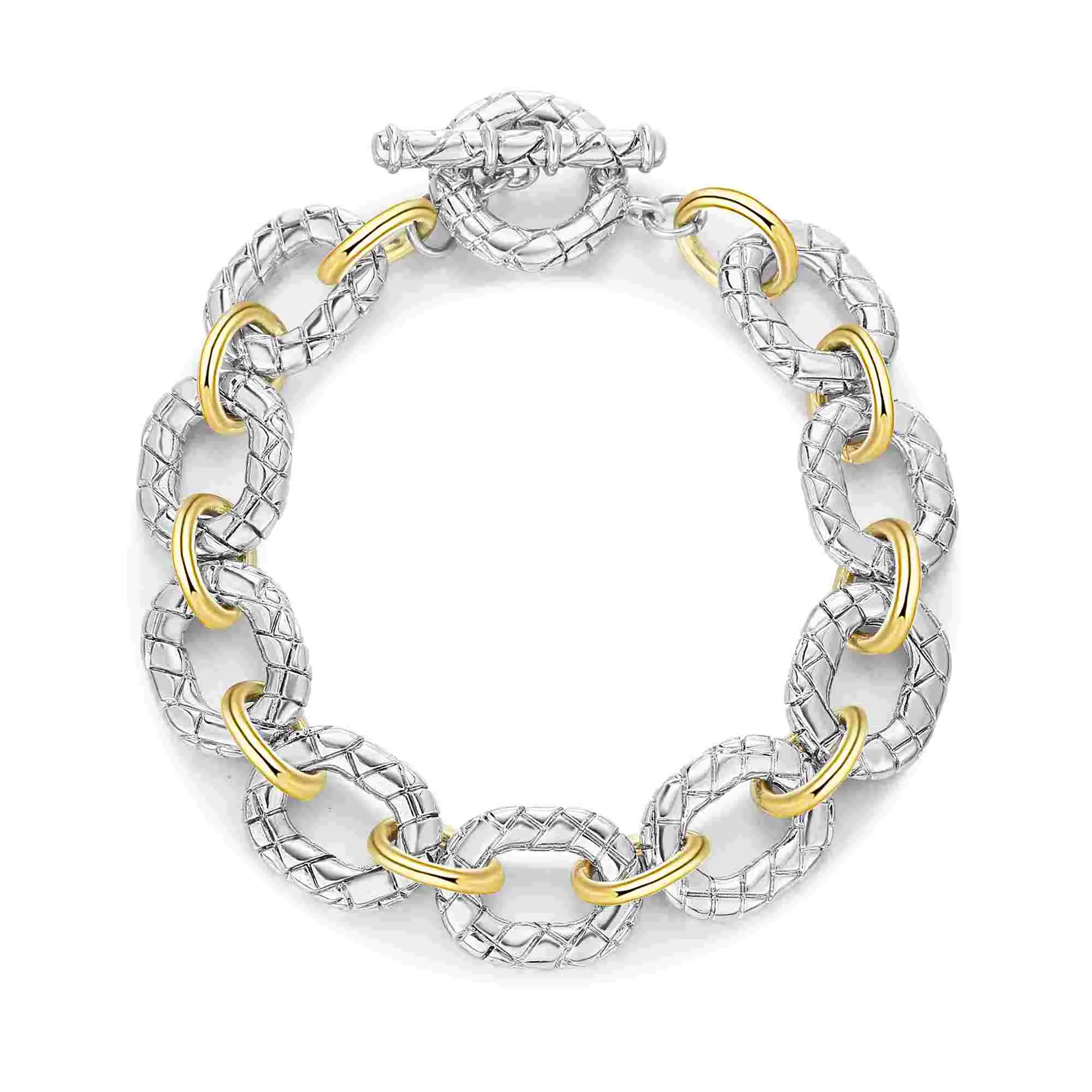 Aprilery Chunky Two-Tone Chain Bracelet – Twisted Cable Link Fashion Jewelry for Women, Designer-Inspired Statement Bangle