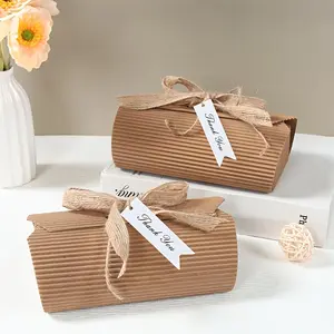 12Pcs Corrugated Paper Gift Boxes+12Pcs Labels,Party Box Packs,Ribbon Arch Corrugated Paper Gift Packing Boxes With Labels,Wedding Bride Party Decor For Home,Birthday Party Supplies,Baby Shower Party Decorations,Wedding Ribbon Paper Favor Boxes