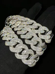 High quality 20mm ice colored VVS1 full diamond Cuban chain men's diamond set Miami Cuban chain Cuban chain jewelry necklace, full set of diamond curved ice cold hip-hop charm Cuban chain, Father's Day and Mother's Day gift