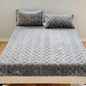 High-Quality Flannel Fitted Sheet Set with Pillowcases, Soft Bedding Sheet, Plush Comfort Diamond Bedspread, Multiple Colors Available, All-Season Warmth