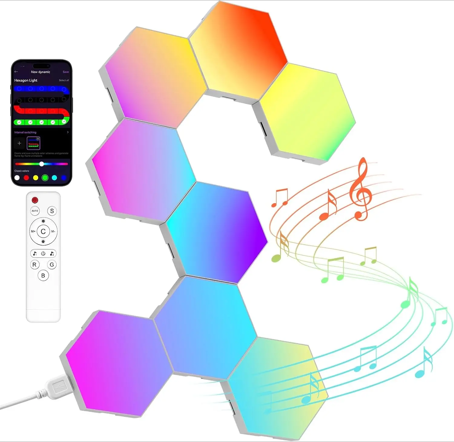 8-Pack RGB Hexagon LED Light Panels, Smart Wall Night Lights with App & Remote Control, Music Sync Modular Lighting for Minimalist Kids’ & Gamers’ Gaming Room Home Decor, Colorful Home Improvement Lighting