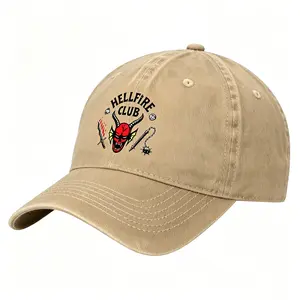 Retro Hellfire Club Logo Printed Khaki Baseball Cap, Stranger Things Casual Streetwear Hat