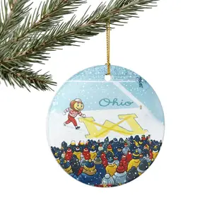 Brutus Ohio State Snow Ceramic Christmas Ornament, Brutus vs Michigan Game Day, Erase The M Ohio State Rivalry, Christmas Decor
