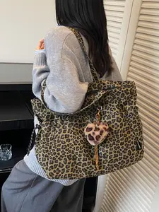 Leopard Print Large Capacity Shoulder Bag, Short Trip Business Luggage, Travel Tote Bag, Versatile Handbag, Crossbody Backpack, Casual Commuter Bag