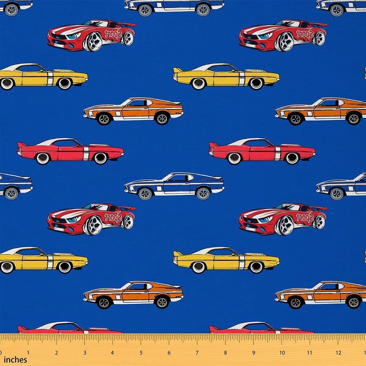 Race Car Fabric Cartoon Sedan Car Upholstery Fabric Dark Blue and Colorful Waterproof Indoor Outdoor Decor DIY Sewing Craft Projects Cute Vehicles