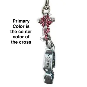 UV Engraved swivel eye bolt snap Byzantine weave cross glove clip - swivel eye bolt snap