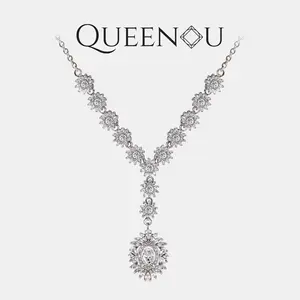【947】Promotional Event Celestial Cascade Necklace | 1CT Oval Synthetic Moissanite Pendant (White/Black/Green) |  | 13 Synthetic Moissanite Accent Chain