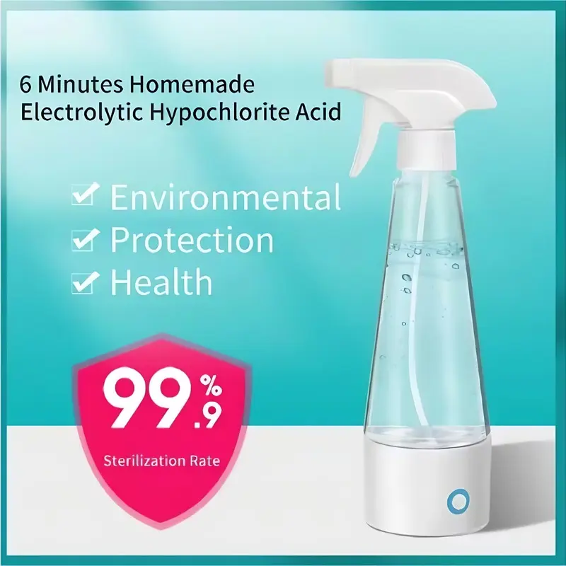 Compact Electrolytic Acid Sterilizer, 6-Minute Homemade Hypochlorite Generator, 99.9% Sterilization Rate, 14.3x8.3x27.2cm, 0.341kg Lightweight Household Cleaner