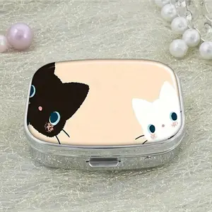 Cute Cat Pattern Pill Box, 1 Count 2 Compartment Medicine Case, Rectangle Decorative Box, Vitamin Pill Organizer, Supplement Organizer for Pocket & Purse & Travel