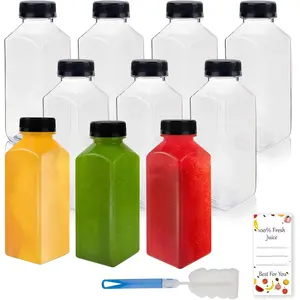 10 Pcs 12oz Plastic Juice Bottles With Caps Reusable Food Grade Chear Juice Containers for Juicing Smoothies Coffee and Other Beverages